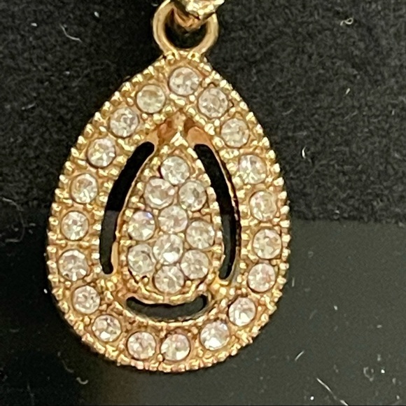 Gold Tone And Crystal Pear Shaped Drop Earrings - Picture 9 of 9